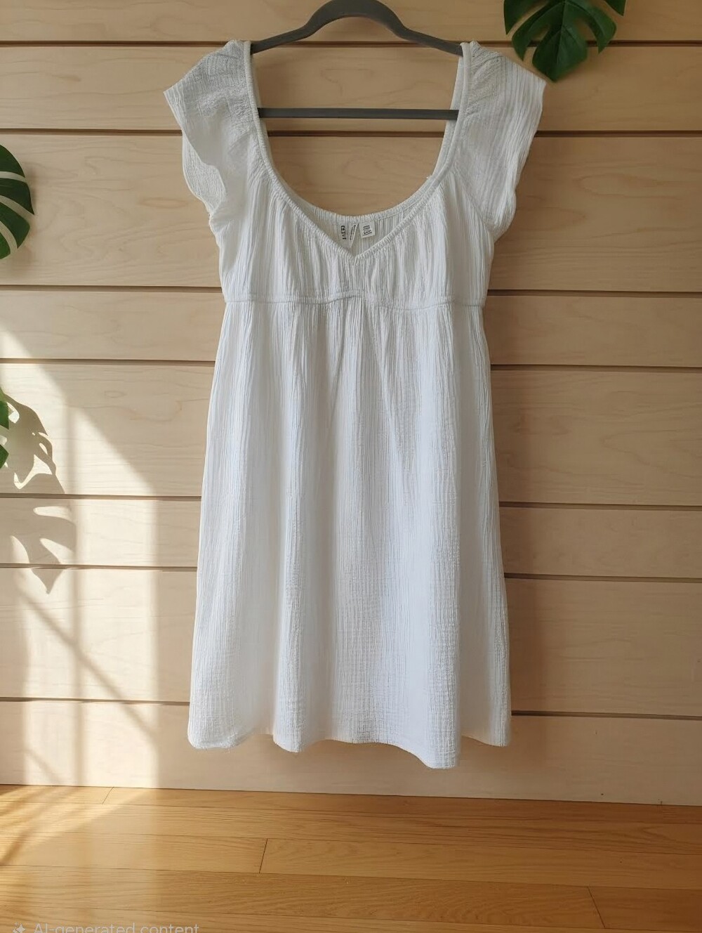 White Textured Scoop Neck Summer Dress